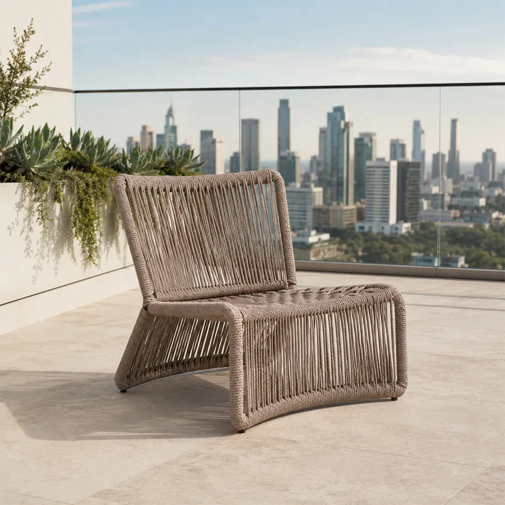 SOLARA Outdoor Lounge Chair - Single Seat Woven Sofa Aluminium Alloy Frame Patio Furniture for Garden Balcony Leisure Spaces - Light Grey