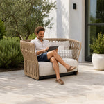 SOLARA Outdoor Lounge Chair - Single Seat Woven Sofa Aluminium Alloy Frame Patio Furniture for Garden Balcony Leisure Spaces - Beige