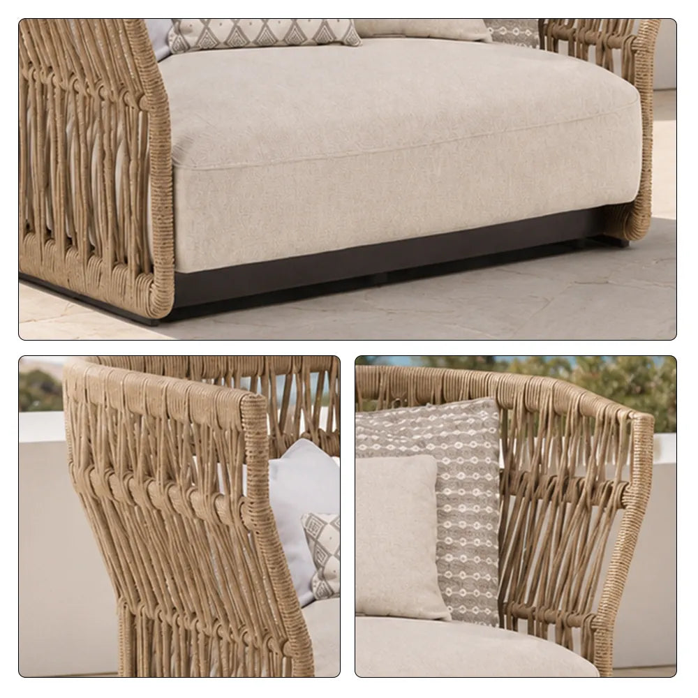 SOLARA Outdoor Lounge Chair - Single Seat Woven Sofa Aluminium Alloy Frame Patio Furniture for Garden Balcony Leisure Spaces - Beige