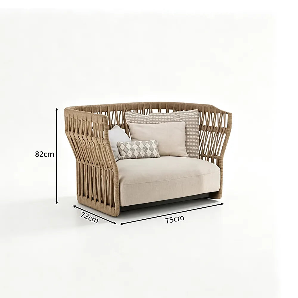 SOLARA Outdoor Lounge Chair - Single Seat Woven Sofa Aluminium Alloy Frame Patio Furniture for Garden Balcony Leisure Spaces - Beige