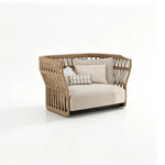 SOLARA Outdoor Lounge Chair - Single Seat Woven Sofa Aluminium Alloy Frame Patio Furniture for Garden Balcony Leisure Spaces - Beige