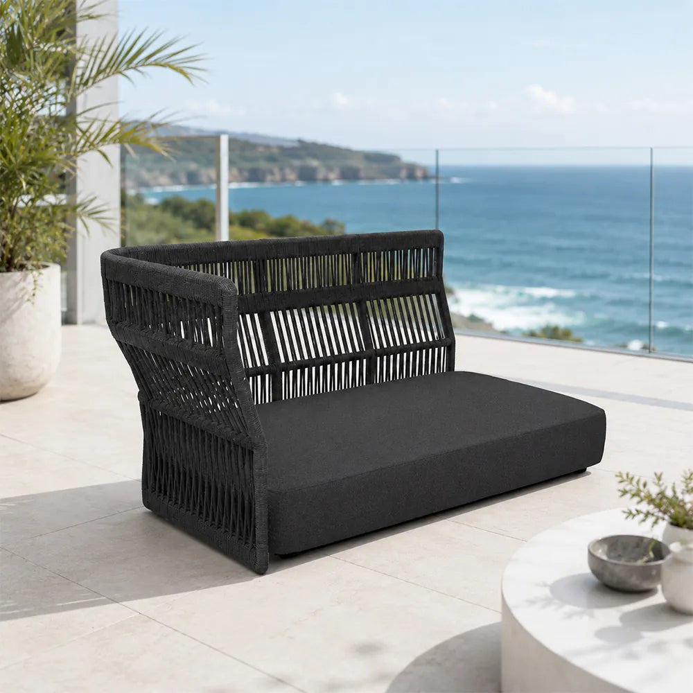 SOLARA Outdoor Corner Sofa - 2 Seater Woven Lounge Sofa Aluminium Alloy Frame Patio Furniture for Garden Balcony Leisure Spaces - Black