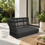 SOLARA Outdoor Corner Sofa - 2 Seater Woven Lounge Sofa Aluminium Alloy Frame Patio Furniture for Garden Balcony Leisure Spaces - Black