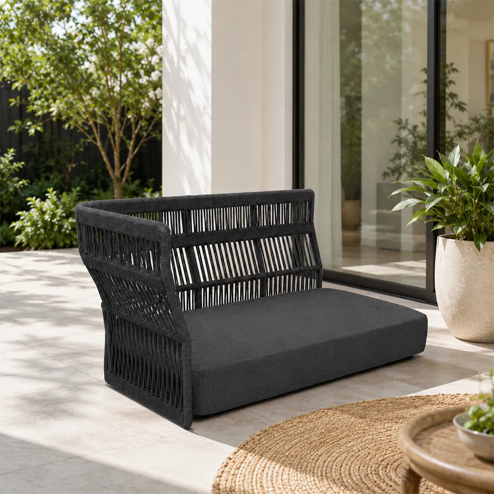 SOLARA Outdoor Corner Sofa - 2 Seater Woven Lounge Sofa Aluminium Alloy Frame Patio Furniture for Garden Balcony Leisure Spaces - Black