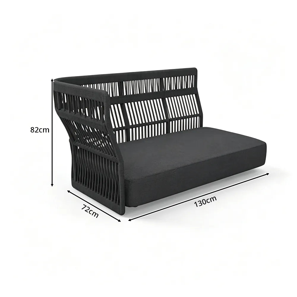 SOLARA Outdoor Corner Sofa - 2 Seater Woven Lounge Sofa Aluminium Alloy Frame Patio Furniture for Garden Balcony Leisure Spaces - Black