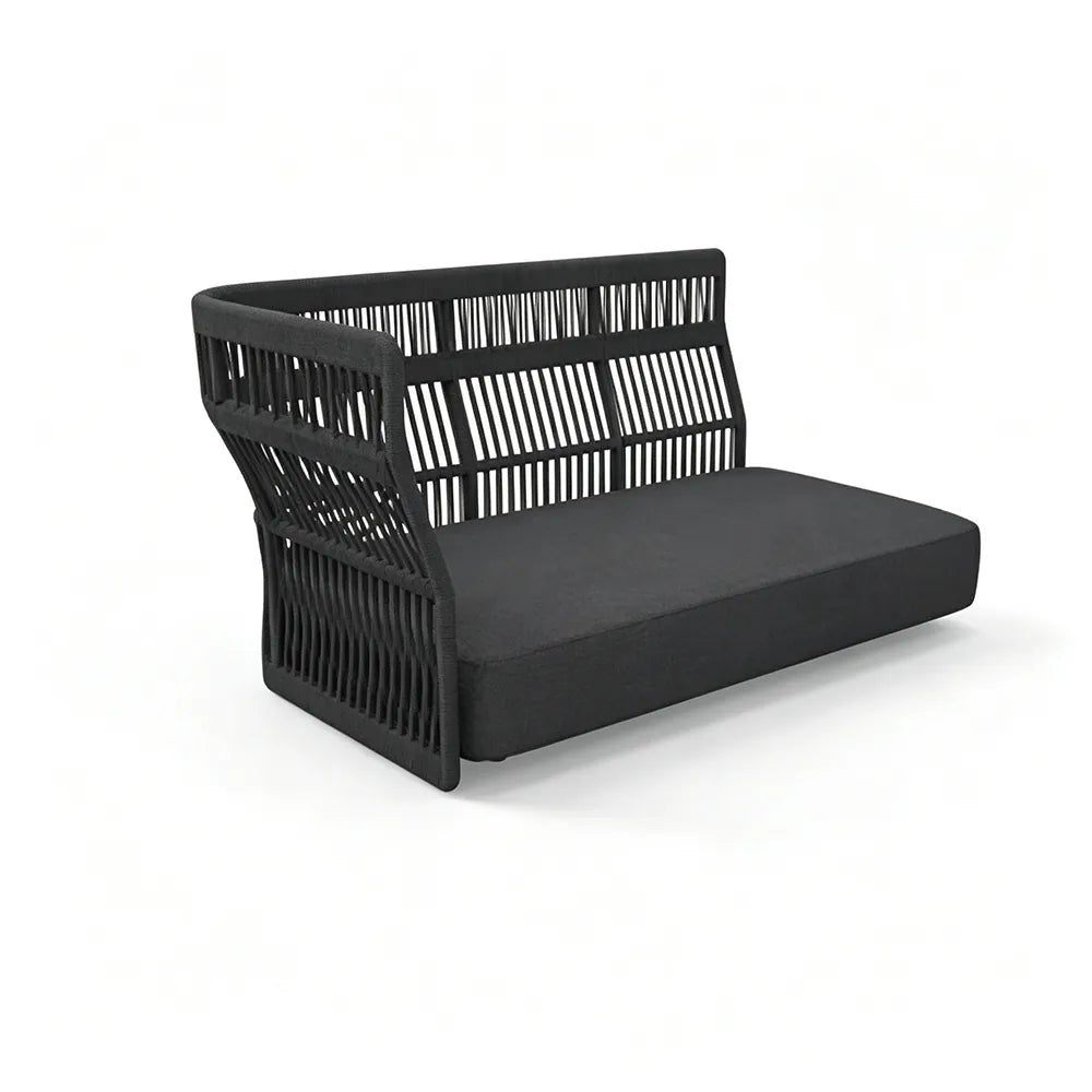 SOLARA Outdoor Corner Sofa - 2 Seater Woven Lounge Sofa Aluminium Alloy Frame Patio Furniture for Garden Balcony Leisure Spaces - Black
