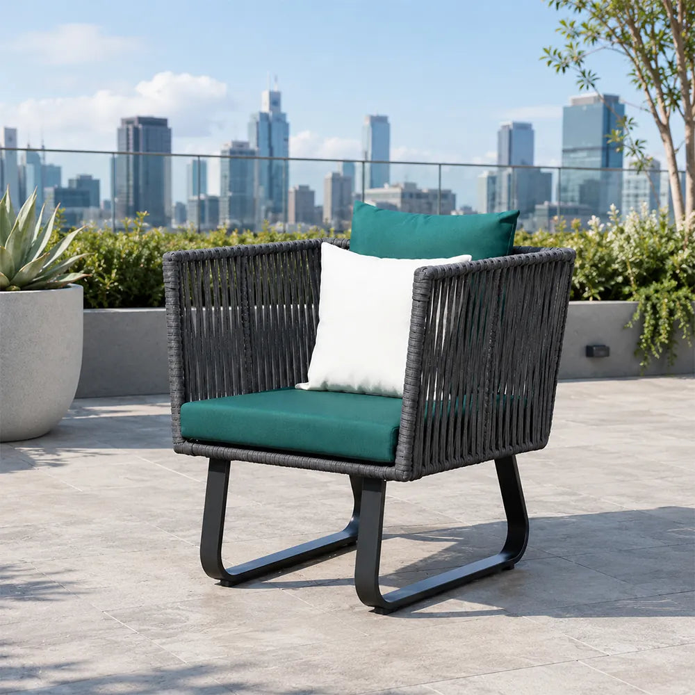 SOLARA Outdoor Lounge Chair - Single Seat Woven Sofa Aluminium Frame Rope Weaving Patio Furniture for Garden Balcony Leisure Spaces - Green