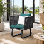 SOLARA Outdoor Lounge Chair - Single Seat Woven Sofa Aluminium Frame Rope Weaving Patio Furniture for Garden Balcony Leisure Spaces - Green