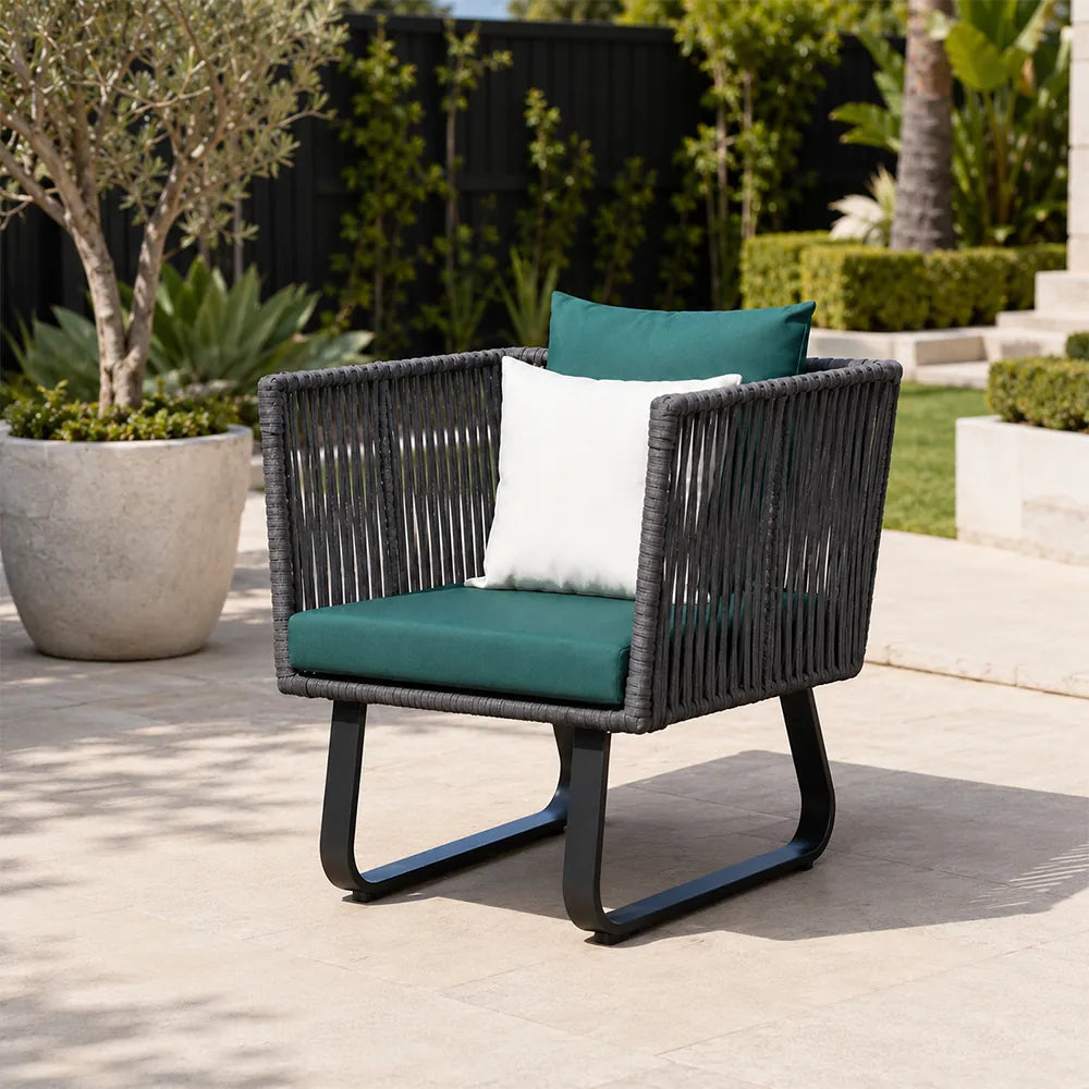SOLARA Outdoor Lounge Chair - Single Seat Woven Sofa Aluminium Frame Rope Weaving Patio Furniture for Garden Balcony Leisure Spaces - Green