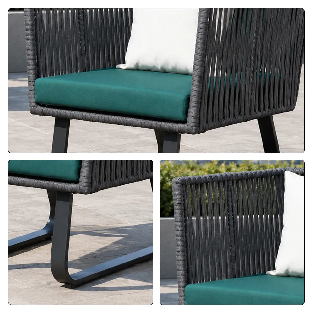 SOLARA Outdoor Lounge Chair - Single Seat Woven Sofa Aluminium Frame Rope Weaving Patio Furniture for Garden Balcony Leisure Spaces - Green