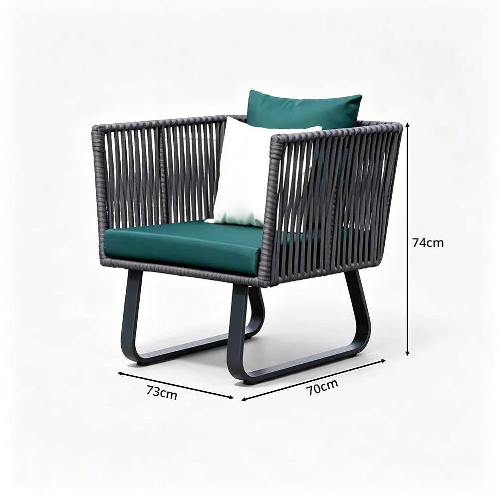 SOLARA Outdoor Lounge Chair - Single Seat Woven Sofa Aluminium Frame Rope Weaving Patio Furniture for Garden Balcony Leisure Spaces - Green