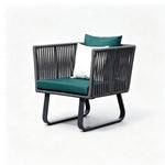 SOLARA Outdoor Lounge Chair - Single Seat Woven Sofa Aluminium Frame Rope Weaving Patio Furniture for Garden Balcony Leisure Spaces - Green