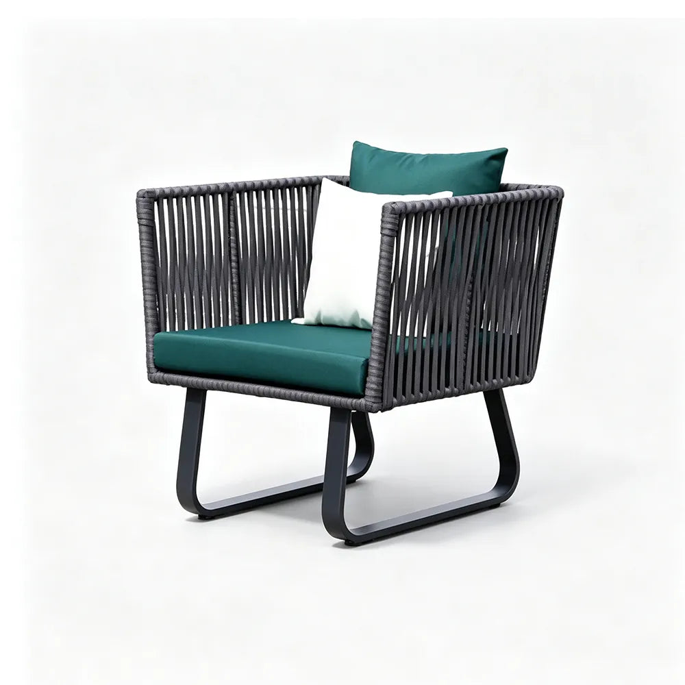 SOLARA Outdoor Lounge Chair - Single Seat Woven Sofa Aluminium Frame Rope Weaving Patio Furniture for Garden Balcony Leisure Spaces - Green