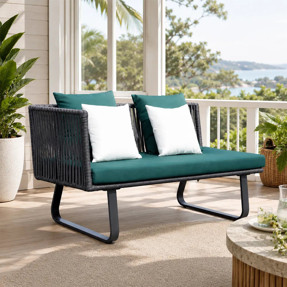 SOLARA Outdoor Corner Sofa - 2 Seater Left Corner Woven Sofa Aluminium Frame Rope Weaving Patio Furniture for Garden Leisure Spaces - Green