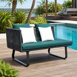 SOLARA Outdoor Corner Sofa - 2 Seater Left Corner Woven Sofa Aluminium Frame Rope Weaving Patio Furniture for Garden Leisure Spaces - Green