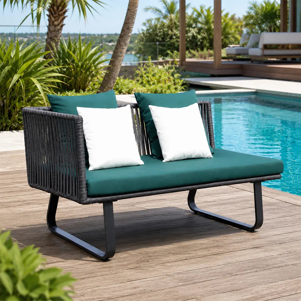 SOLARA Outdoor Corner Sofa - 2 Seater Left Corner Woven Sofa Aluminium Frame Rope Weaving Patio Furniture for Garden Leisure Spaces - Green