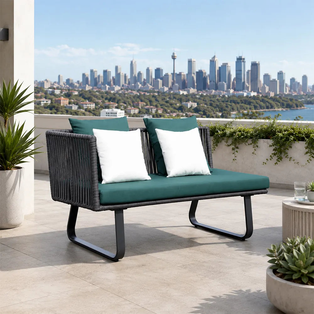 SOLARA Outdoor Corner Sofa - 2 Seater Left Corner Woven Sofa Aluminium Frame Rope Weaving Patio Furniture for Garden Leisure Spaces - Green