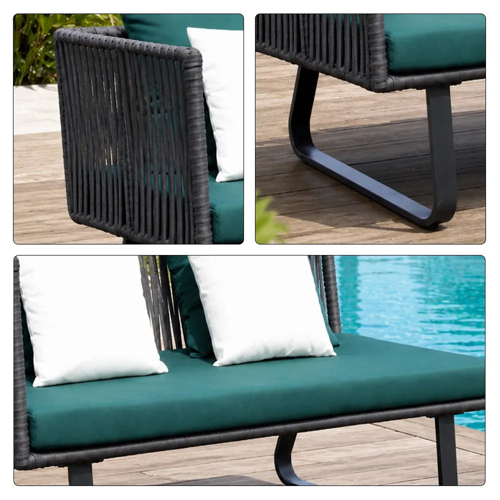 SOLARA Outdoor Corner Sofa - 2 Seater Left Corner Woven Sofa Aluminium Frame Rope Weaving Patio Furniture for Garden Leisure Spaces - Green