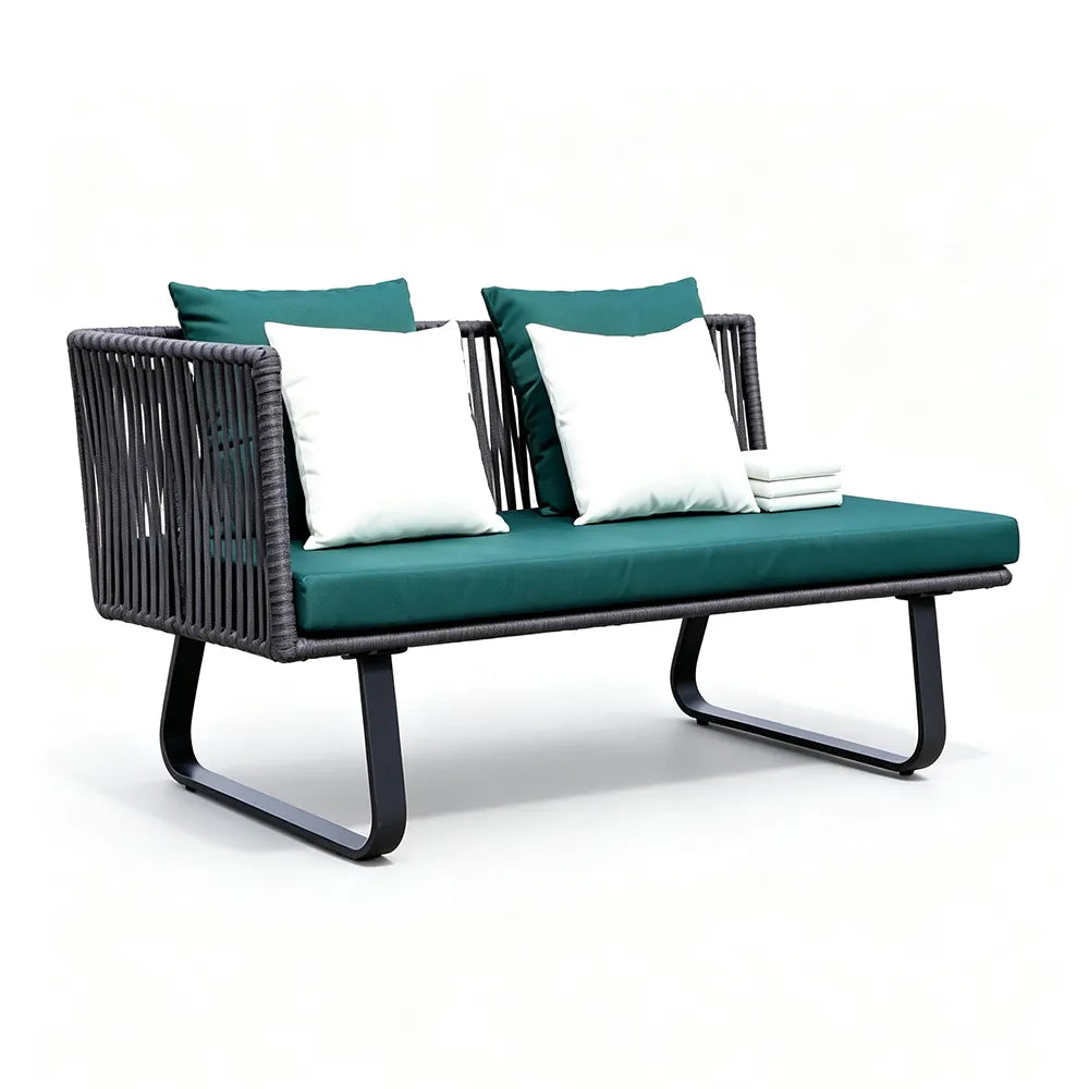 SOLARA Outdoor Corner Sofa - 2 Seater Left Corner Woven Sofa Aluminium Frame Rope Weaving Patio Furniture for Garden Leisure Spaces - Green