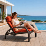 SOLARA Outdoor Sun Lounger - Adjustable Reclining Daybed with Cushion Steel Frame Woven Patio Furniture for Pool Garden Leisure Spaces - Orange
