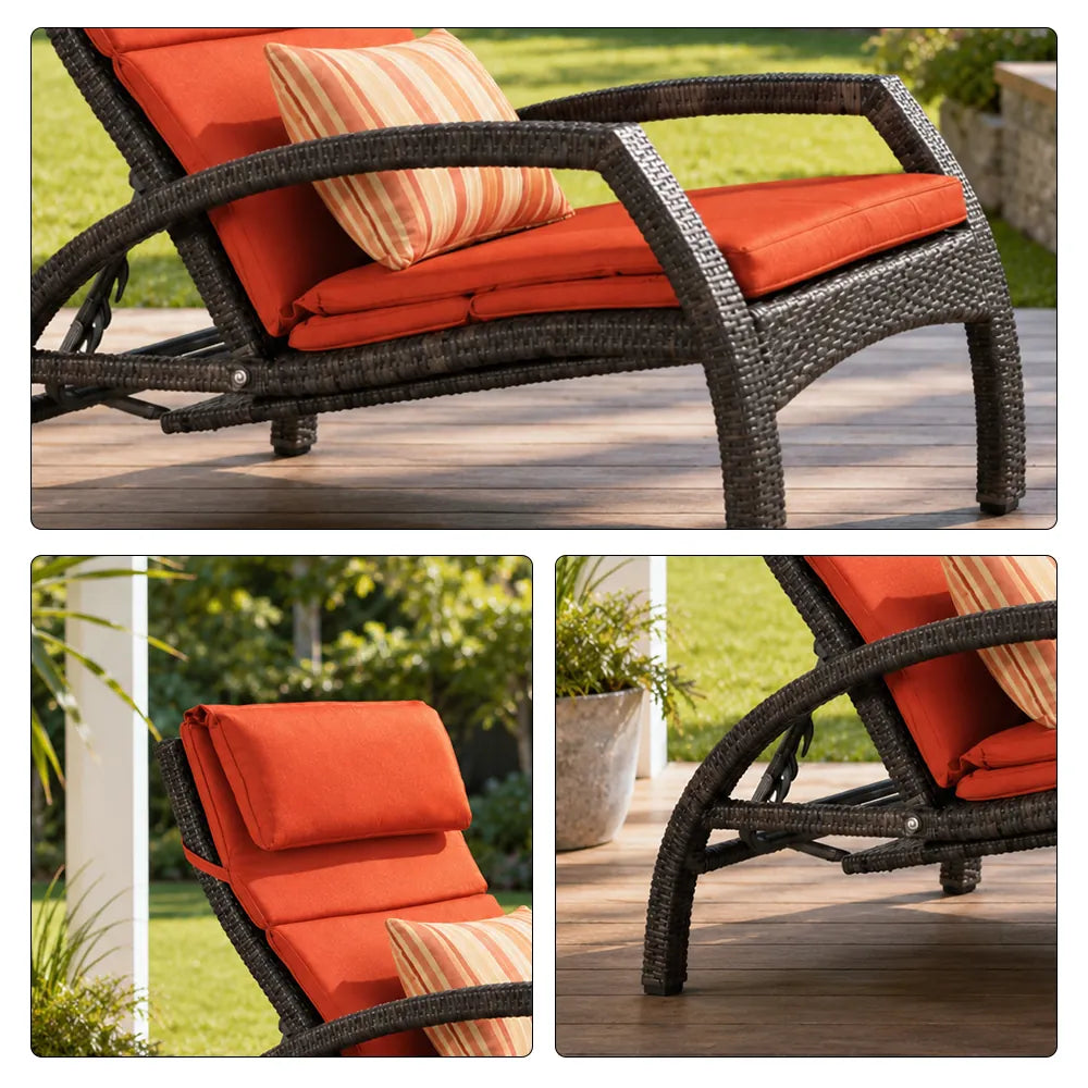 SOLARA Outdoor Sun Lounger - Adjustable Reclining Daybed with Cushion Steel Frame Woven Patio Furniture for Pool Garden Leisure Spaces - Orange