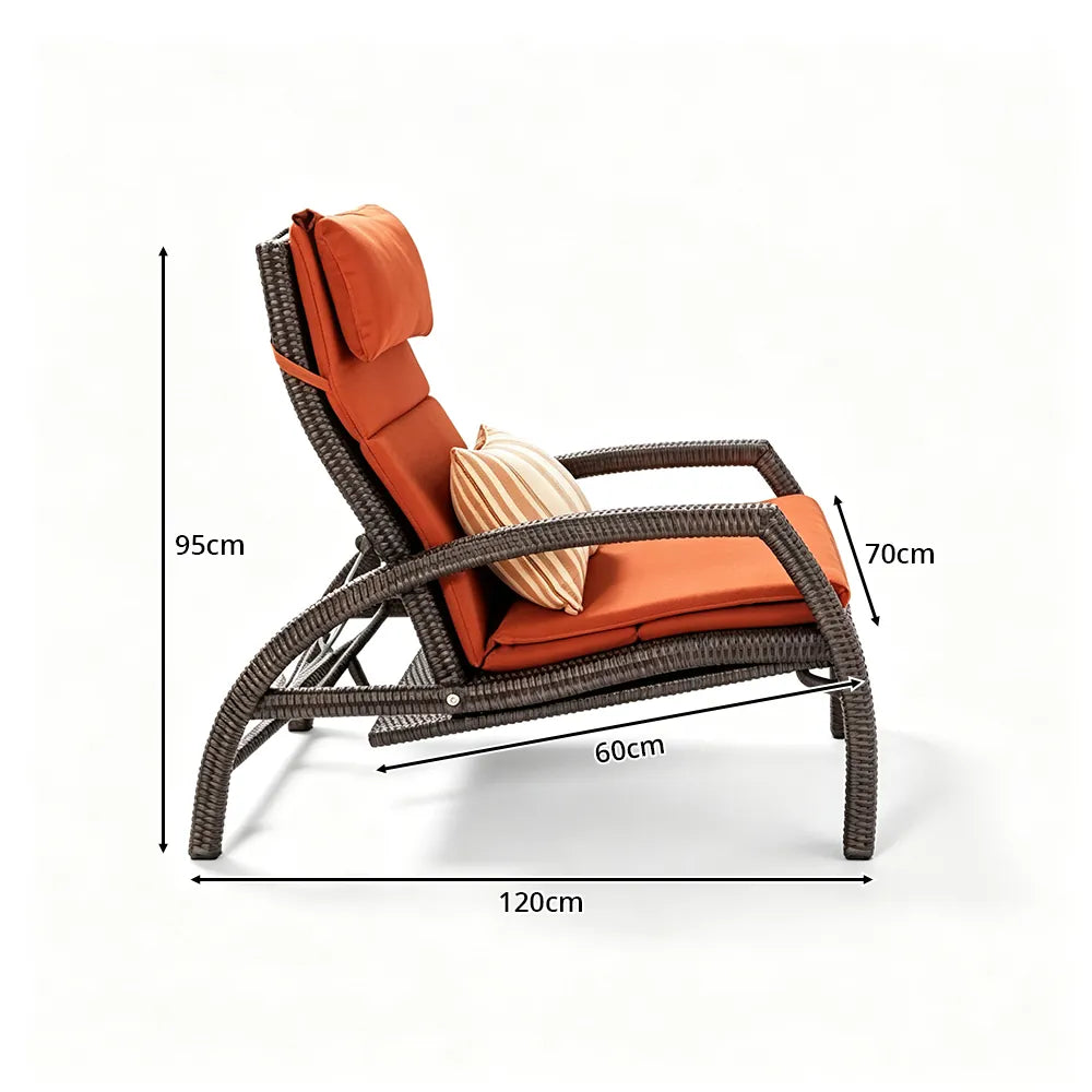 SOLARA Outdoor Sun Lounger - Adjustable Reclining Daybed with Cushion Steel Frame Woven Patio Furniture for Pool Garden Leisure Spaces - Orange