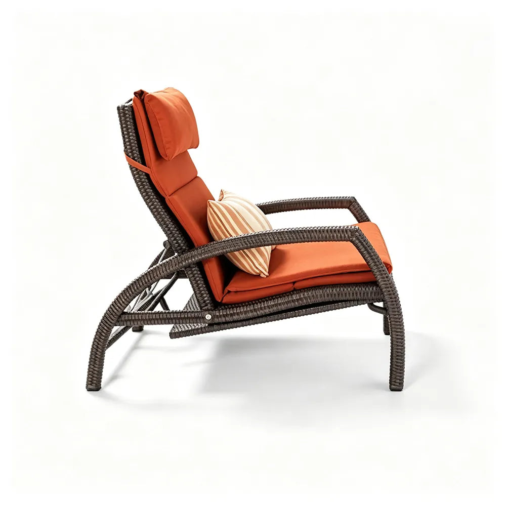 SOLARA Outdoor Sun Lounger - Adjustable Reclining Daybed with Cushion Steel Frame Woven Patio Furniture for Pool Garden Leisure Spaces - Orange