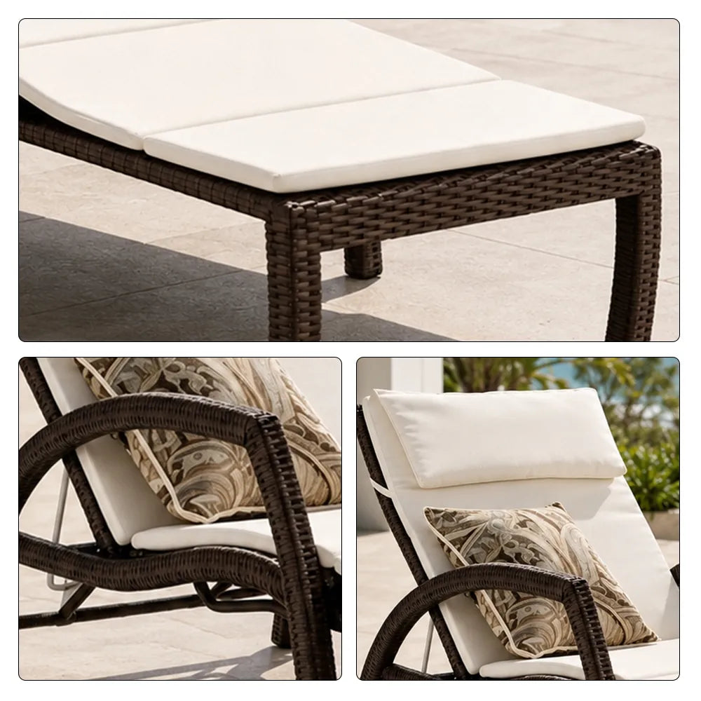 SOLARA Outdoor Sun Lounger - Adjustable Reclining Daybed with Cushion Steel Frame Woven Patio Furniture for Pool Garden Leisure Spaces - White