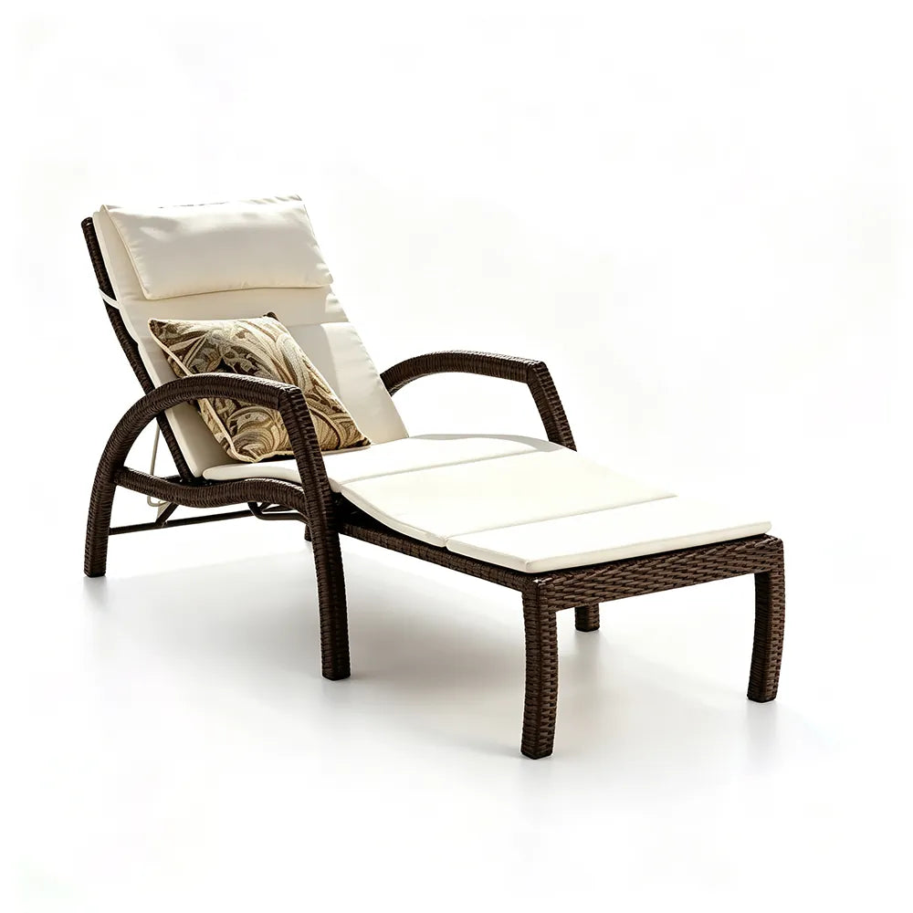 SOLARA Outdoor Sun Lounger - Adjustable Reclining Daybed with Cushion Steel Frame Woven Patio Furniture for Pool Garden Leisure Spaces - White