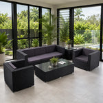SOLARA Outdoor Sofa Set - 3 Seater Sofa with 2 Lounge Chairs Coffee Table & Side Table Wicker Patio Furniture for Garden Leisure Spaces - Black