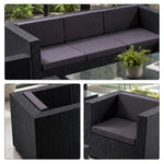 SOLARA Outdoor Sofa Set - 3 Seater Sofa with 2 Lounge Chairs Coffee Table & Side Table Wicker Patio Furniture for Garden Leisure Spaces - Black