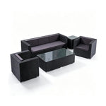 SOLARA Outdoor Sofa Set - 3 Seater Sofa with 2 Lounge Chairs Coffee Table & Side Table Wicker Patio Furniture for Garden Leisure Spaces - Black