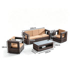 SOLARA Outdoor Sofa Set - 3 Seater Sofa with 2 Lounge Chairs Coffee Table & Side Table Wicker Patio Furniture for Garden Leisure Spaces - Brown