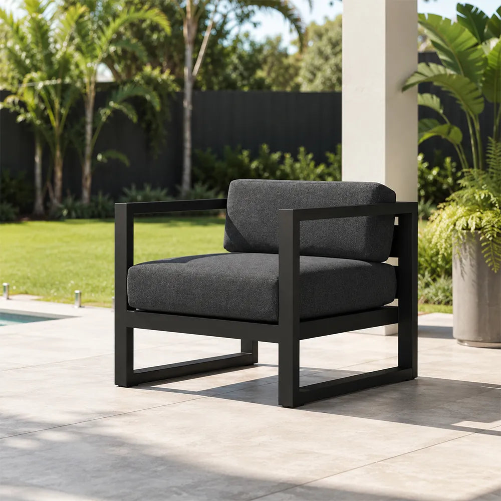 SOLARA Outdoor Lounge Chair - Single Seat Sofa Aluminium Alloy Frame Modern Patio Furniture for Garden Balcony Leisure Spaces - Dark Grey