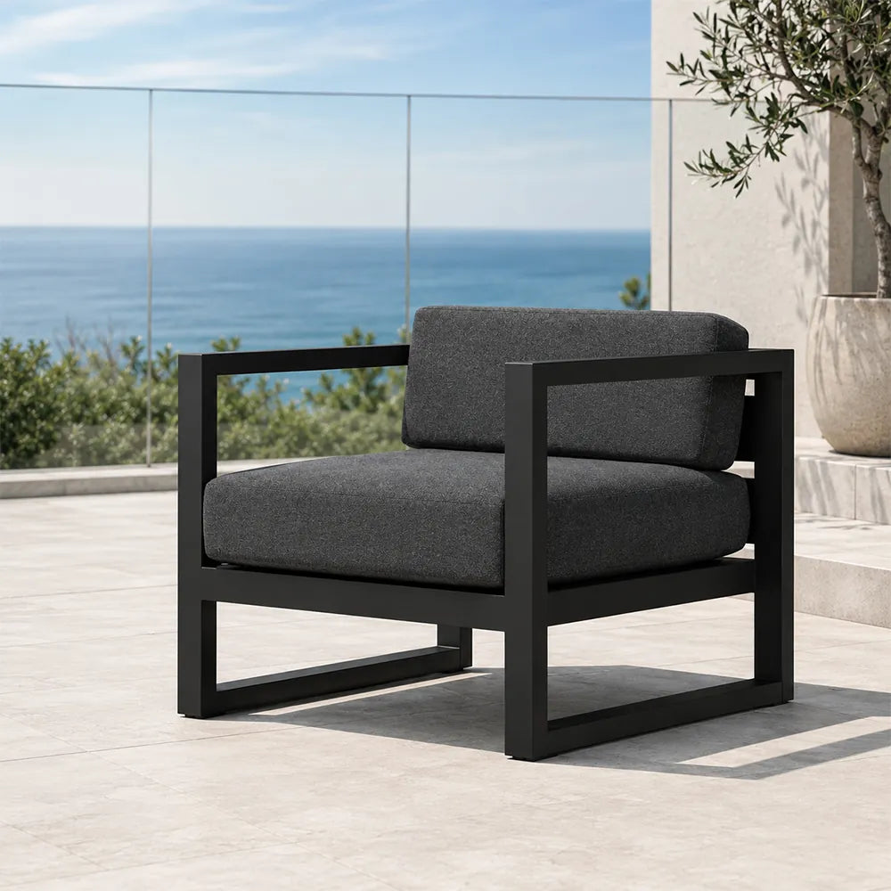 SOLARA Outdoor Lounge Chair - Single Seat Sofa Aluminium Alloy Frame Modern Patio Furniture for Garden Balcony Leisure Spaces - Dark Grey