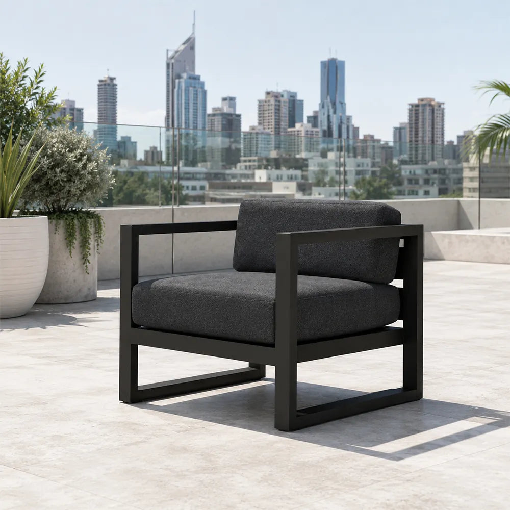 SOLARA Outdoor Lounge Chair - Single Seat Sofa Aluminium Alloy Frame Modern Patio Furniture for Garden Balcony Leisure Spaces - Dark Grey