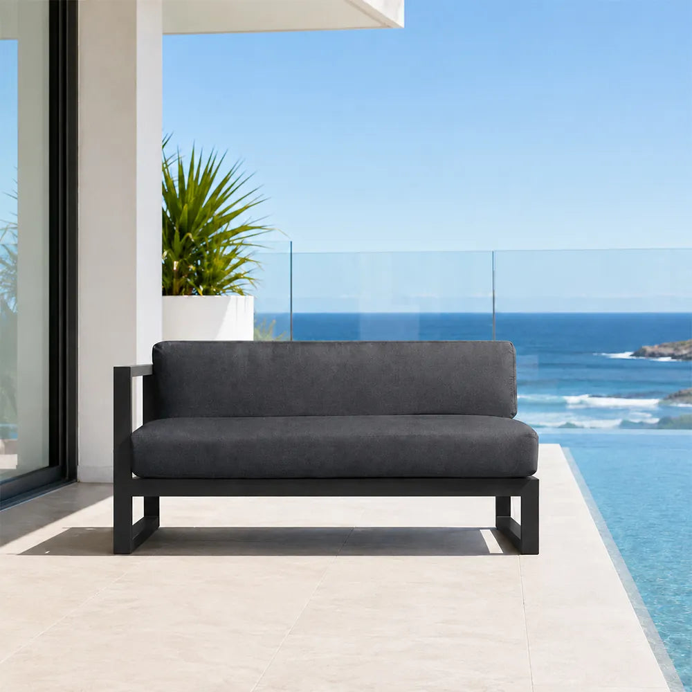 SOLARA Outdoor Corner Sofa - 2 Seater Left Armrest Sofa Aluminium Alloy Frame Modern Patio Furniture for Garden Leisure Spaces - Dark Grey
