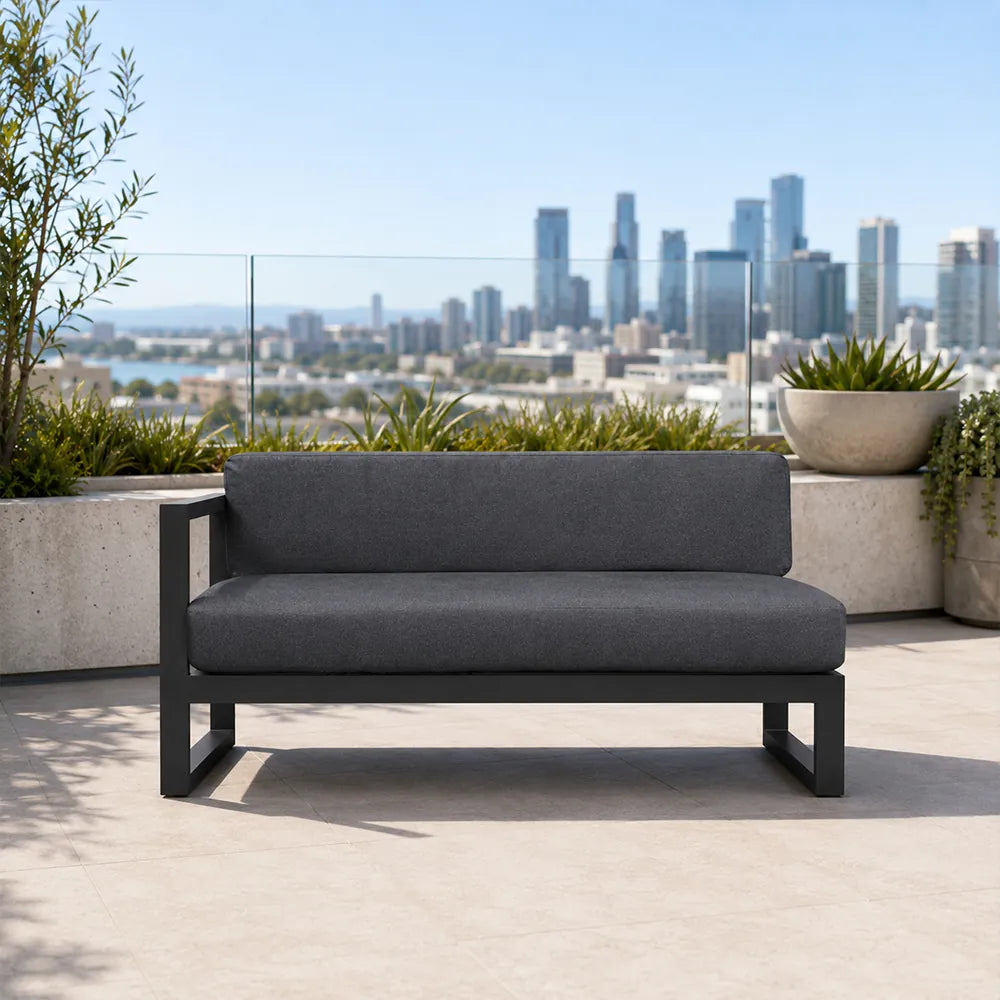SOLARA Outdoor Corner Sofa - 2 Seater Left Armrest Sofa Aluminium Alloy Frame Modern Patio Furniture for Garden Leisure Spaces - Dark Grey