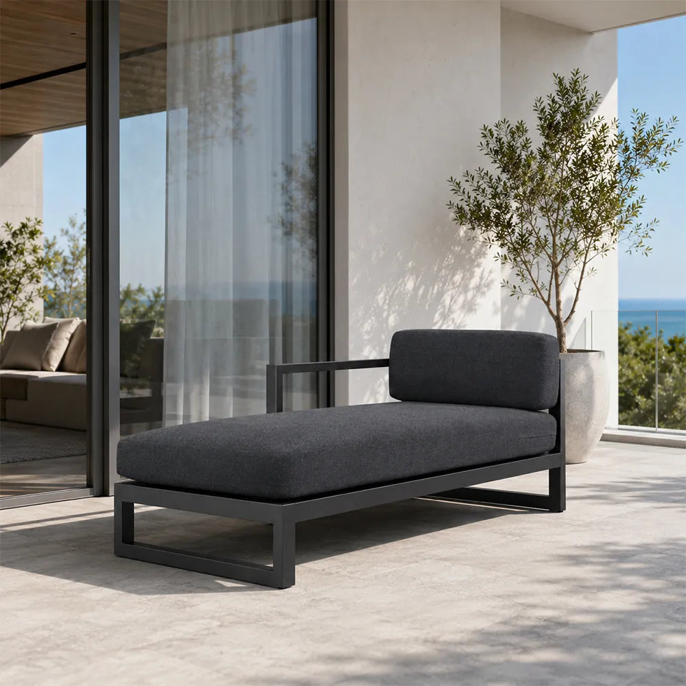 SOLARA Outdoor Chaise Lounge - Left Armrest Daybed Sofa Aluminium Alloy Frame Modern Patio Furniture for Garden Leisure Spaces - Dark Grey