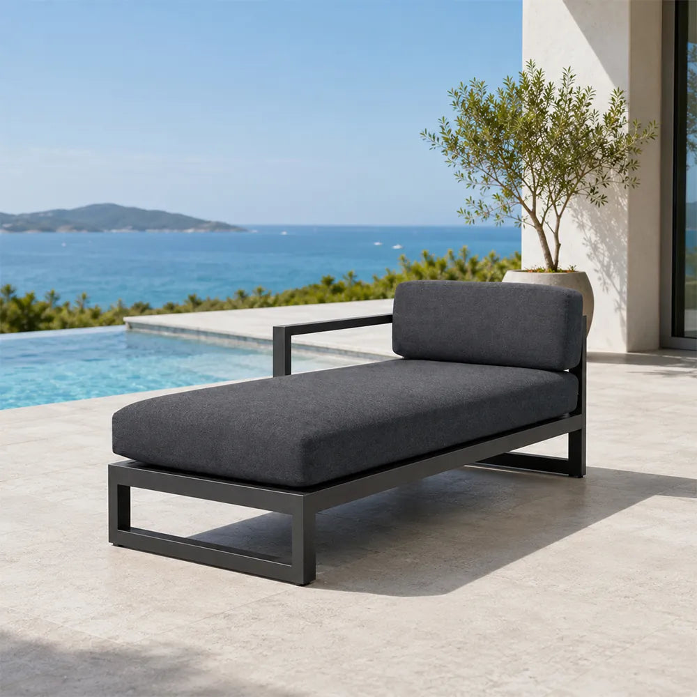 SOLARA Outdoor Chaise Lounge - Left Armrest Daybed Sofa Aluminium Alloy Frame Modern Patio Furniture for Garden Leisure Spaces - Dark Grey