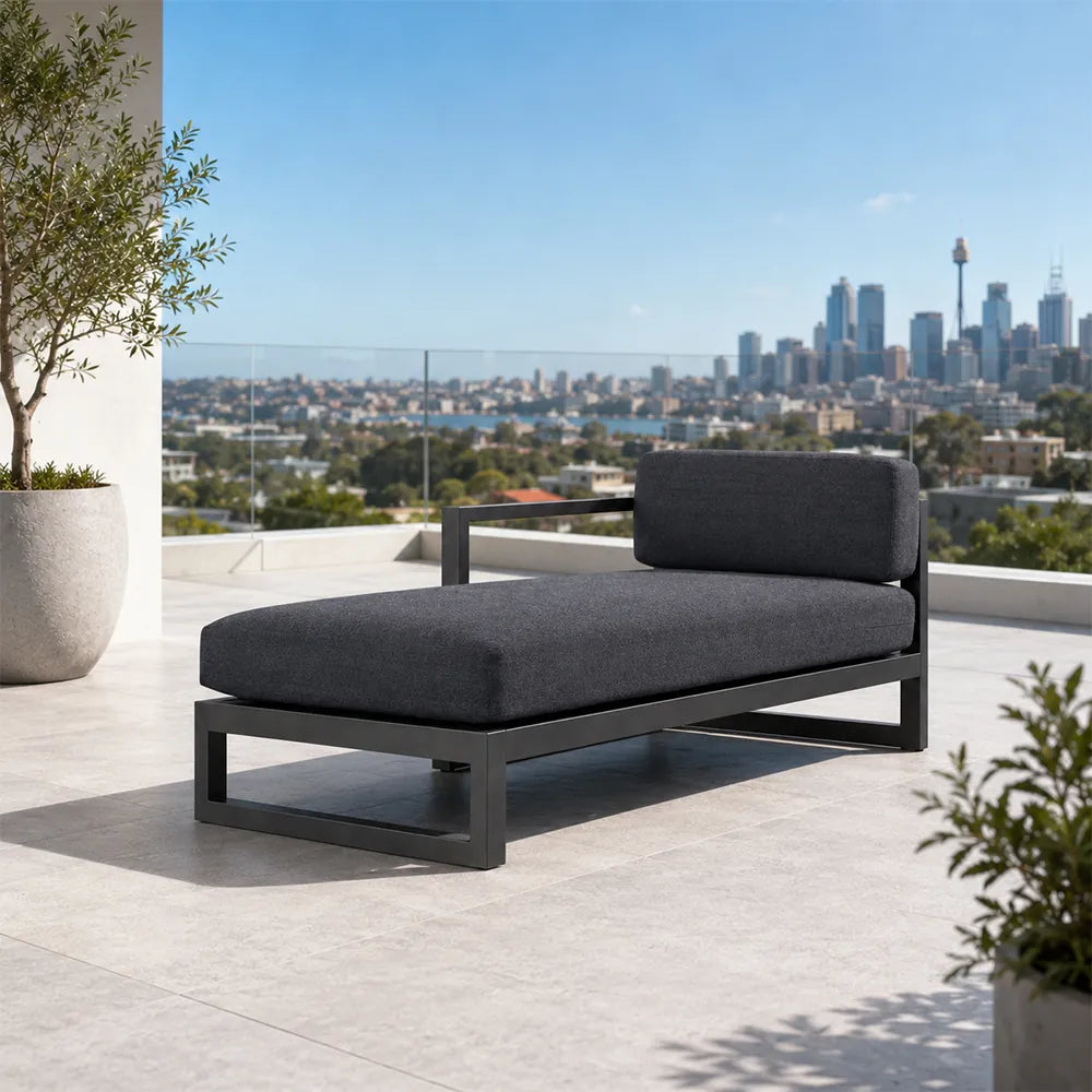 SOLARA Outdoor Chaise Lounge - Left Armrest Daybed Sofa Aluminium Alloy Frame Modern Patio Furniture for Garden Leisure Spaces - Dark Grey