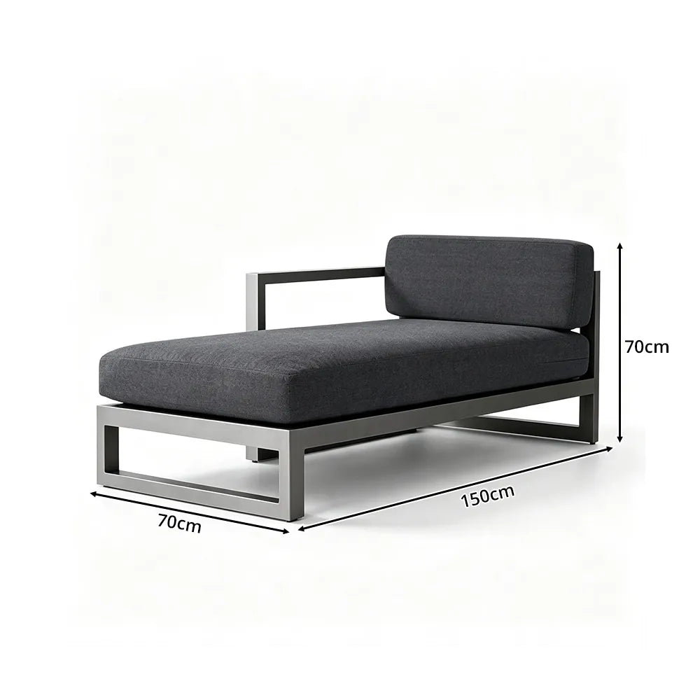 SOLARA Outdoor Chaise Lounge - Left Armrest Daybed Sofa Aluminium Alloy Frame Modern Patio Furniture for Garden Leisure Spaces - Dark Grey