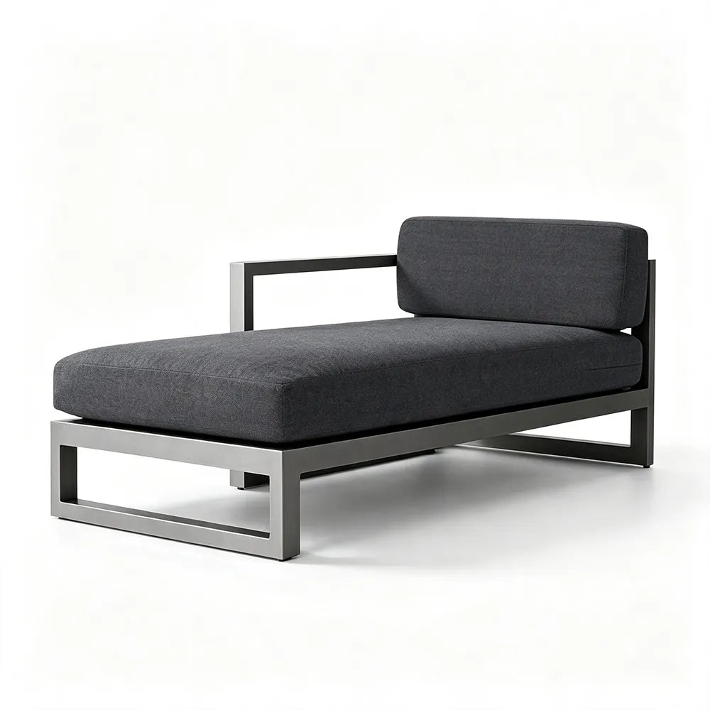 SOLARA Outdoor Chaise Lounge - Left Armrest Daybed Sofa Aluminium Alloy Frame Modern Patio Furniture for Garden Leisure Spaces - Dark Grey