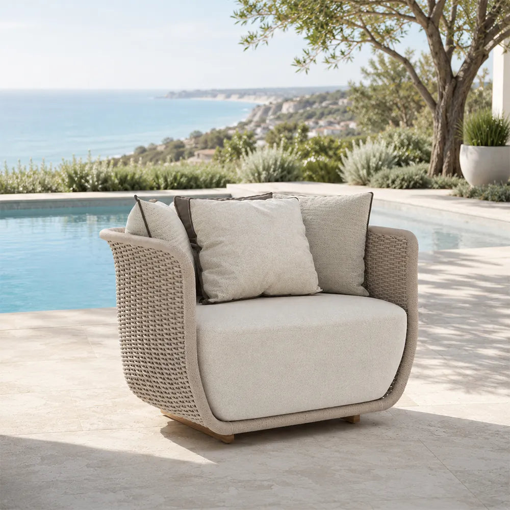 SOLARA Outdoor Lounge Chair - Single Seat Rope Woven Sofa Aluminium Alloy Frame Patio Furniture for Garden Balcony Leisure Spaces - Beige