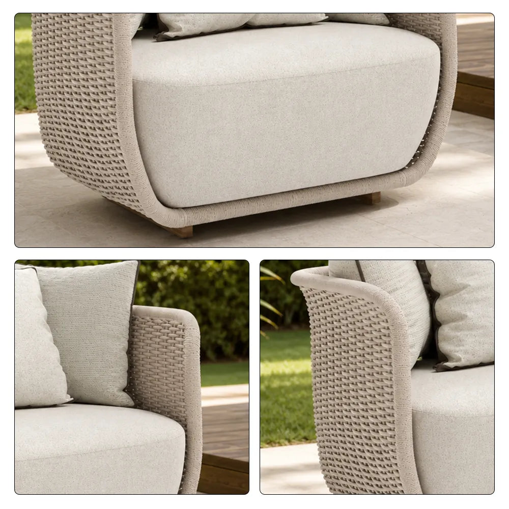 SOLARA Outdoor Lounge Chair - Single Seat Rope Woven Sofa Aluminium Alloy Frame Patio Furniture for Garden Balcony Leisure Spaces - Beige