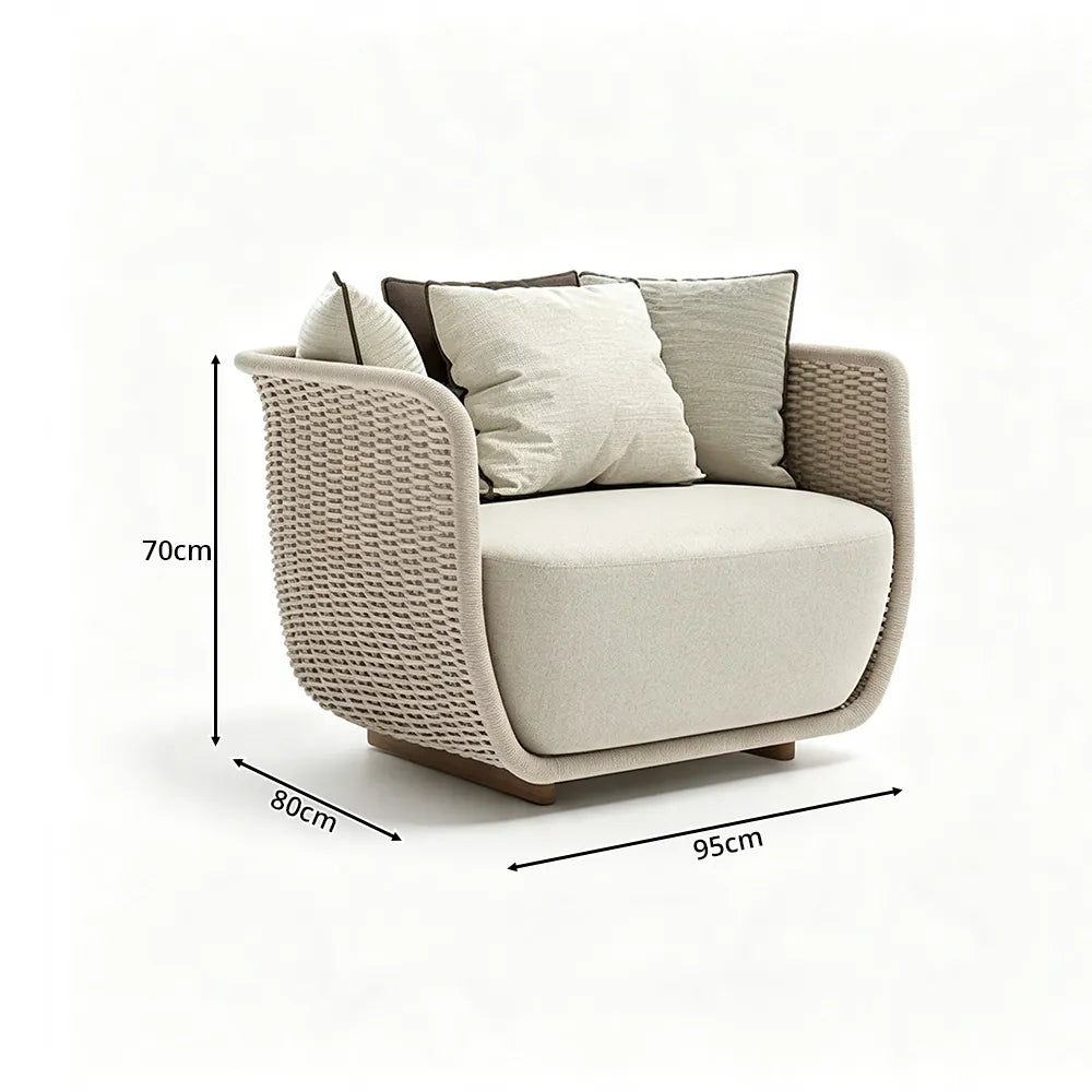 SOLARA Outdoor Lounge Chair - Single Seat Rope Woven Sofa Aluminium Alloy Frame Patio Furniture for Garden Balcony Leisure Spaces - Beige