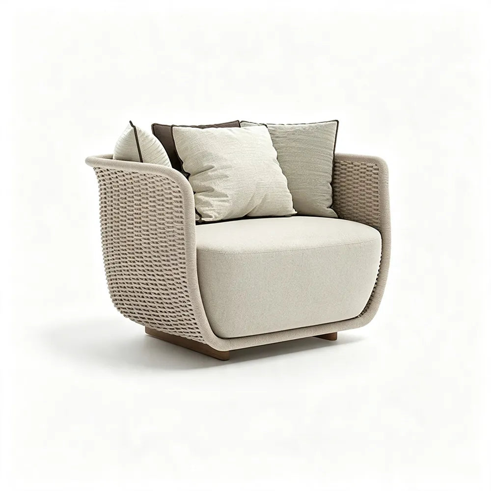 SOLARA Outdoor Lounge Chair - Single Seat Rope Woven Sofa Aluminium Alloy Frame Patio Furniture for Garden Balcony Leisure Spaces - Beige