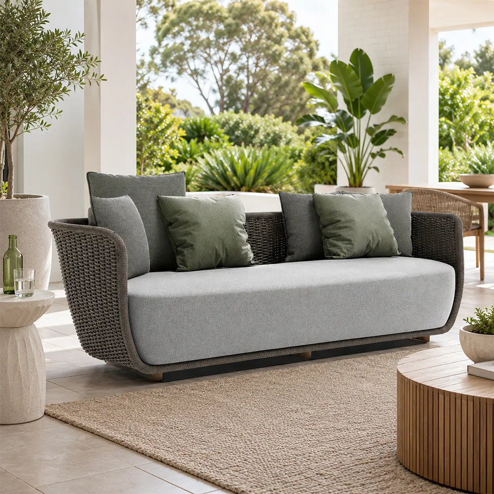 SOLARA Outdoor Sofa - 2 Seater Rope Woven Lounge Sofa Aluminium Alloy Frame Patio Furniture for Garden Balcony Leisure Spaces - Grey