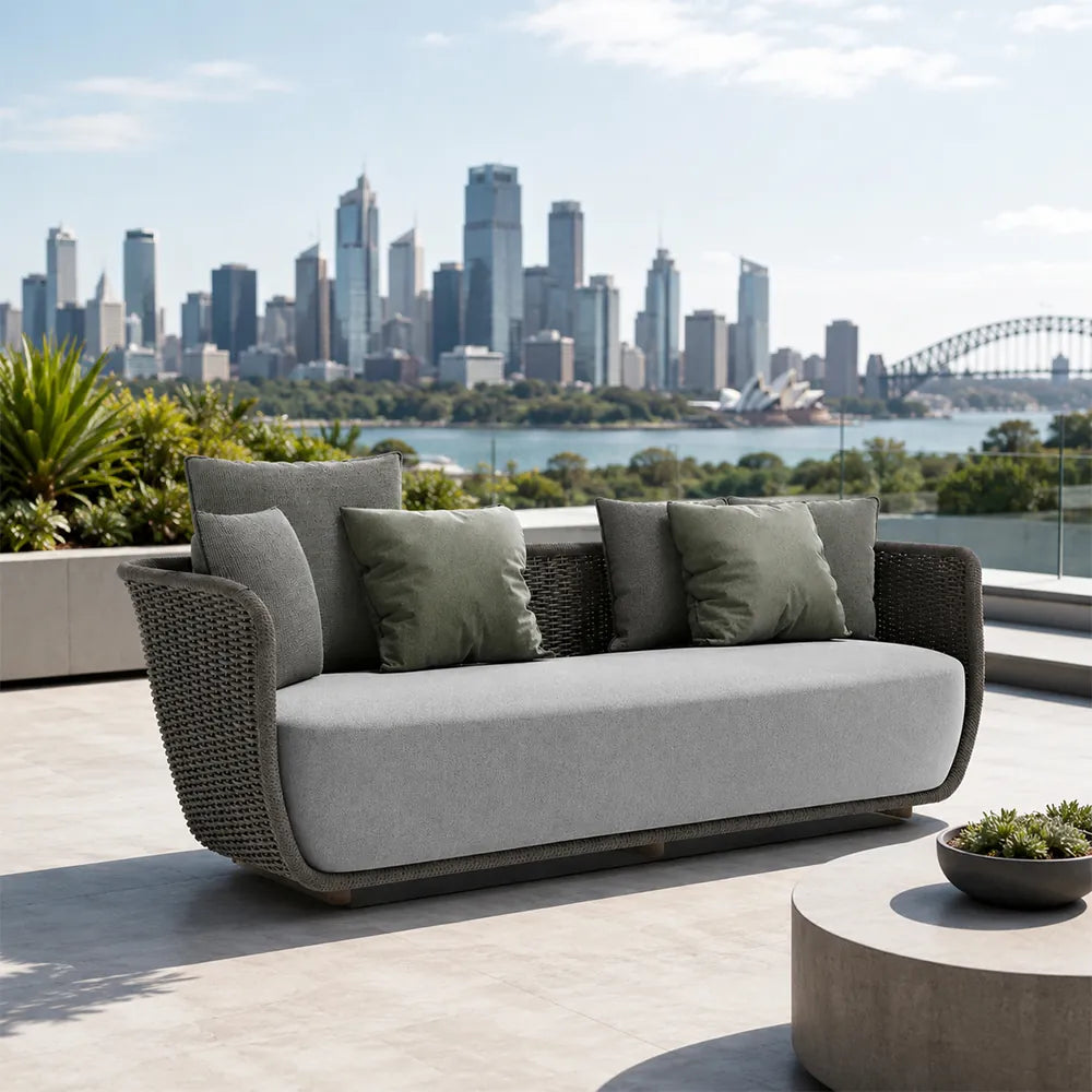 SOLARA Outdoor Sofa - 2 Seater Rope Woven Lounge Sofa Aluminium Alloy Frame Patio Furniture for Garden Balcony Leisure Spaces - Grey