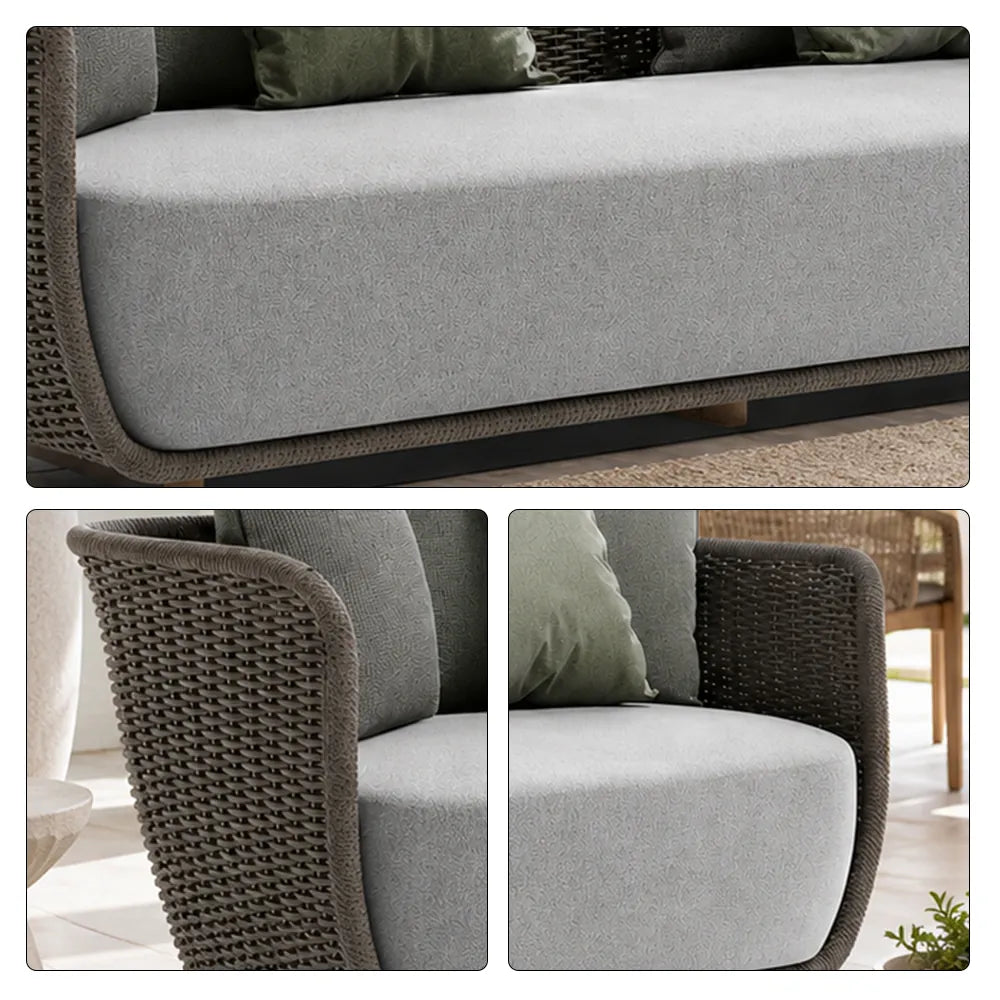 SOLARA Outdoor Sofa - 2 Seater Rope Woven Lounge Sofa Aluminium Alloy Frame Patio Furniture for Garden Balcony Leisure Spaces - Grey